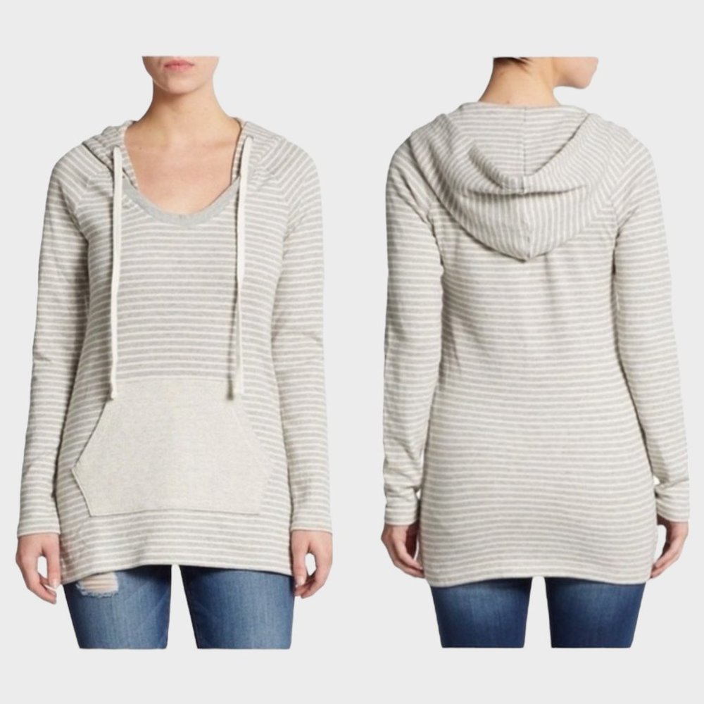 James Perse Raglan Gray Striped Hoodie Sweatshirt Sweater Women's Size 1 (XS/S)